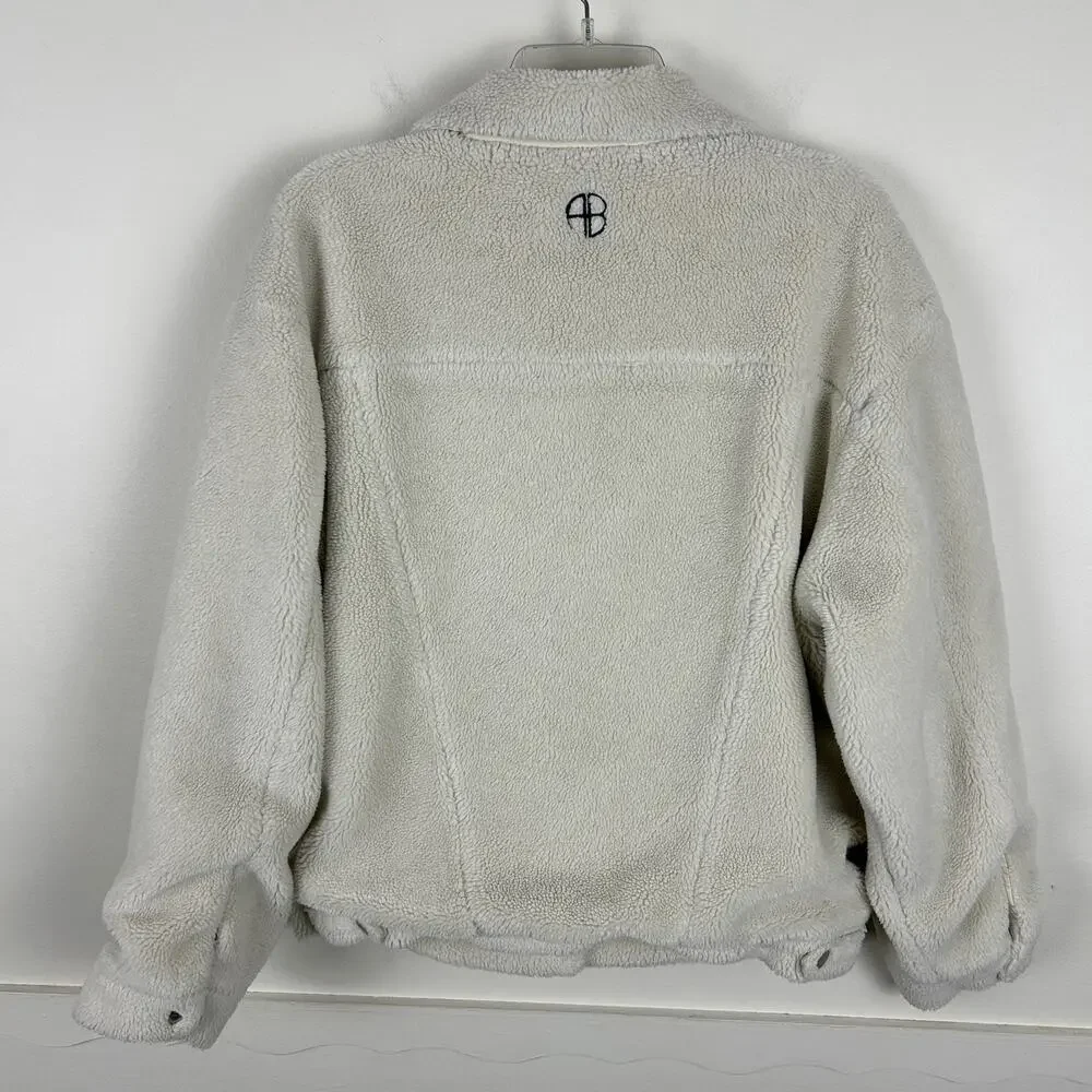 Anine Bing Cream Sherpa Rory Snap Front Jacket S - Picture 3 of 7